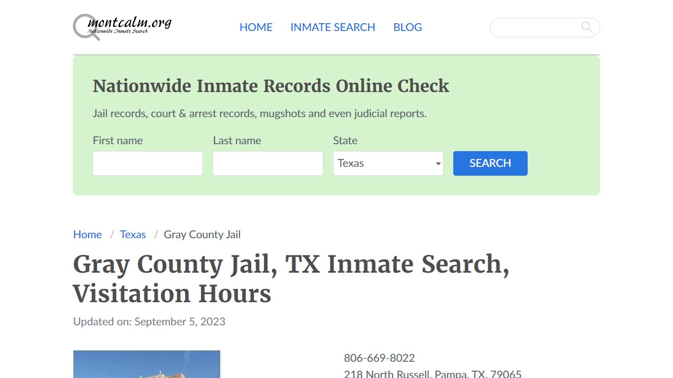 Gray County Jail, TX Inmate Search, Visitation Hours